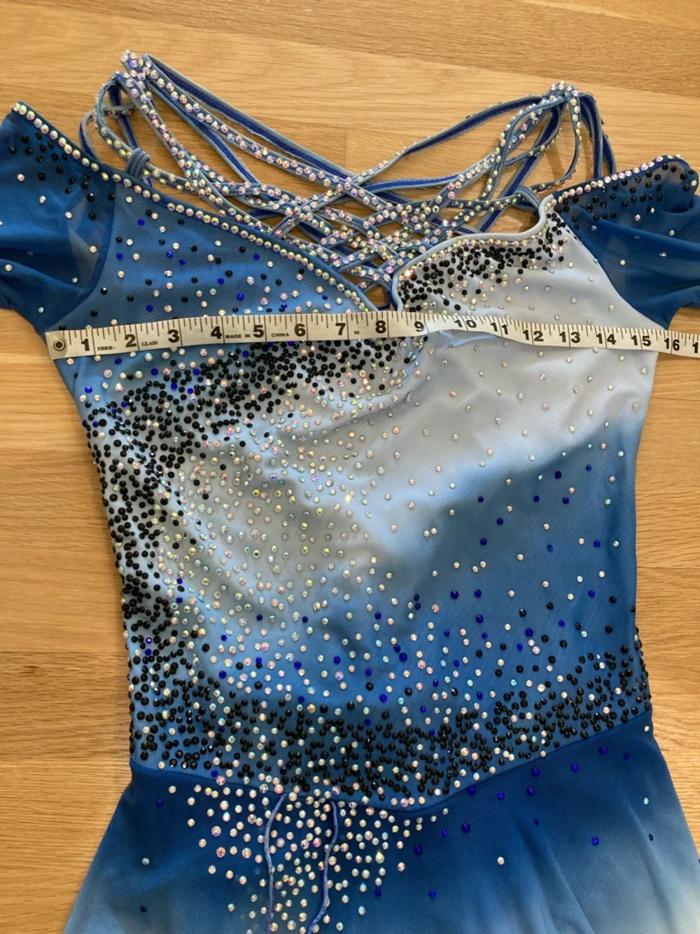 Adult M/L Blue/white Ombre Ice Skating Dress with rhinestones - Picture 6 of 8